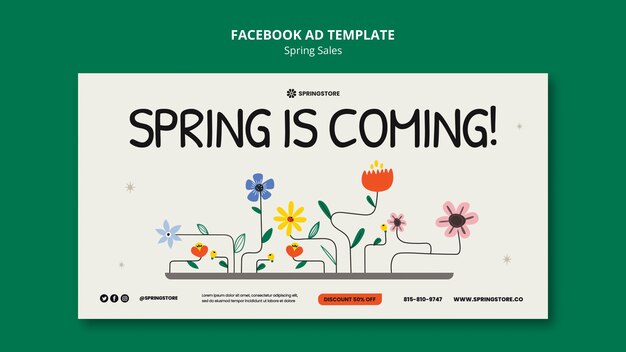 Plantilla de facebook de rebajas de primavera dibujada a mano
