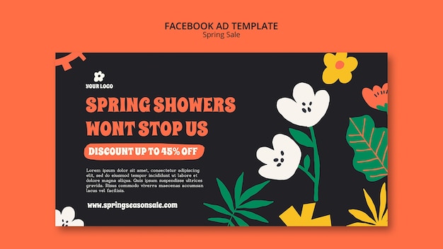 PSD gratuito plantilla de facebook de rebajas de primavera de diseño plano