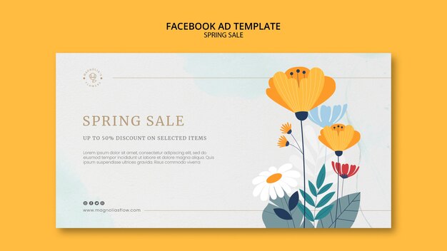 Plantilla de facebook de rebajas de primavera de diseño plano