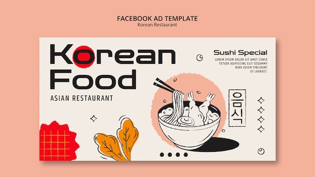 Plantilla de facebook de restaurante de comida coreana