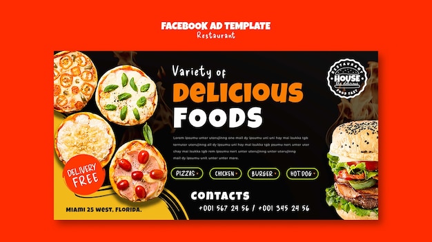 PSD gratuito plantilla de facebook de restaurante de comida deliciosa