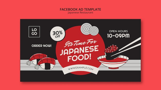 PSD gratuito plantilla de facebook de restaurante japonés de diseño plano