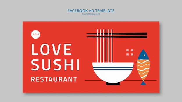 PSD gratuito plantilla de facebook de restaurante de sushi de diseño plano