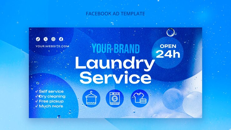 PSD gratuito la plantilla de facebook del servicio de lavandería