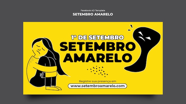 PSD gratuito plantilla de facebook setembro amarelo dibujada a mano