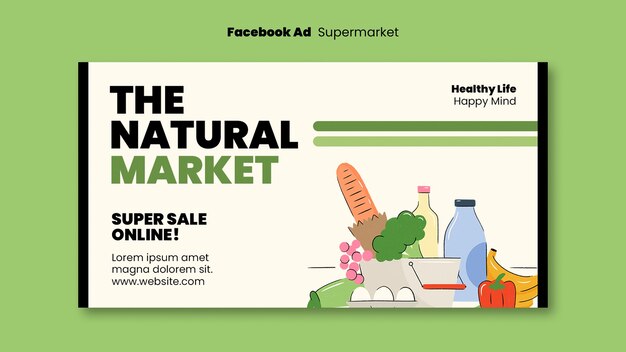 Plantilla de facebook de supermercado de diseño plano
