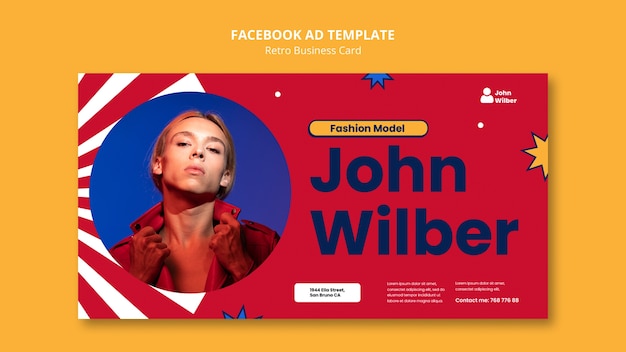 PSD gratuito plantilla de facebook de tarjeta de visita retro de diseño plano