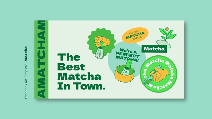 PSD gratuito la plantilla de facebook para el té matcha.