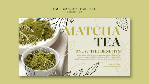 PSD gratuito la plantilla de facebook para el té matcha.