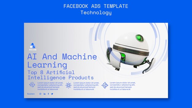 Plantilla de facebook de tecnología degradada ai