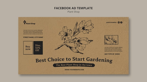 PSD gratuito plantilla de facebook de tienda de plantas