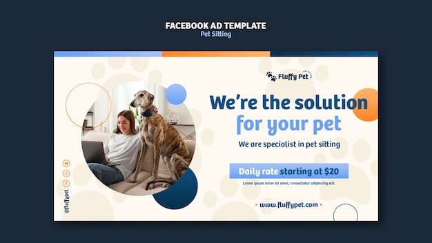 PSD gratuito plantilla de facebook de trabajo de cuidado de mascotas geométricas