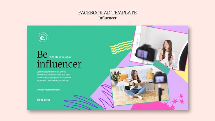 PSD gratuito plantilla de facebook de trabajo de influencer de diseño plano