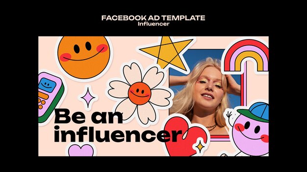 Plantilla de facebook de trabajo de influencer de diseño plano