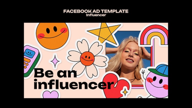 Plantilla de facebook de trabajo de influencer de diseño plano