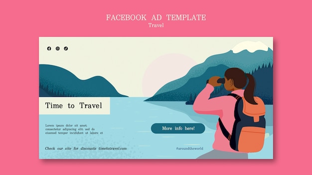 Plantilla de facebook de viajes de diseño plano