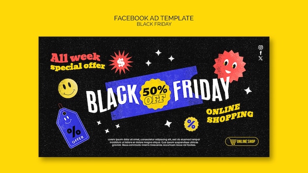 PSD gratuito plantilla de facebook de viernes negro de diseño plano