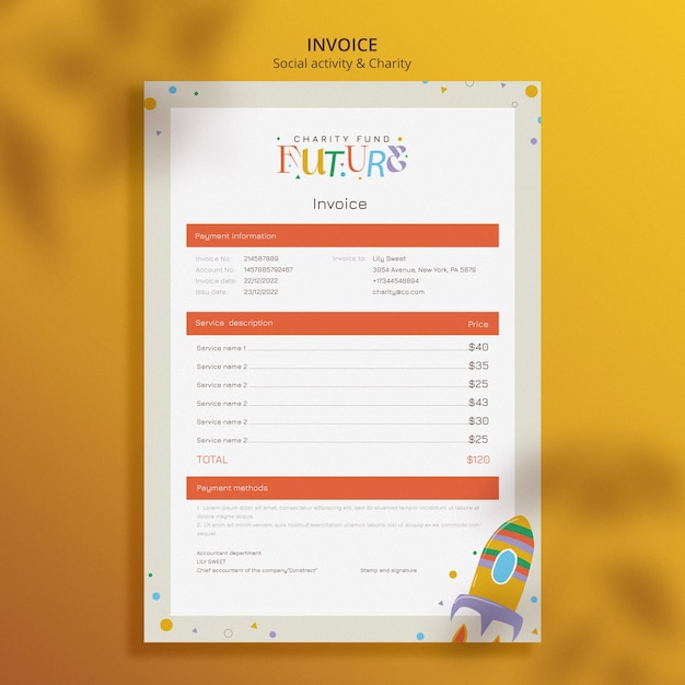 PSD gratuito plantilla de factura de actividad social de diseño plano