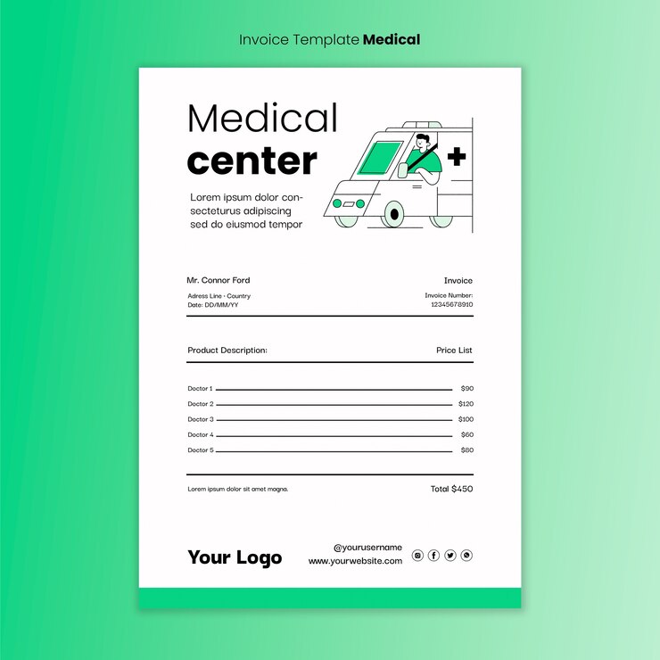PSD gratuito plantilla de factura de atención médica de diseño plano