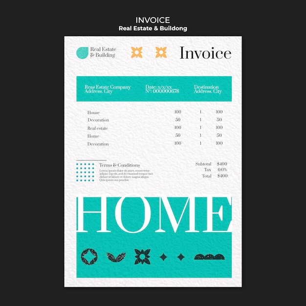 PSD gratuito plantilla de factura de bienes raíces de diseño plano