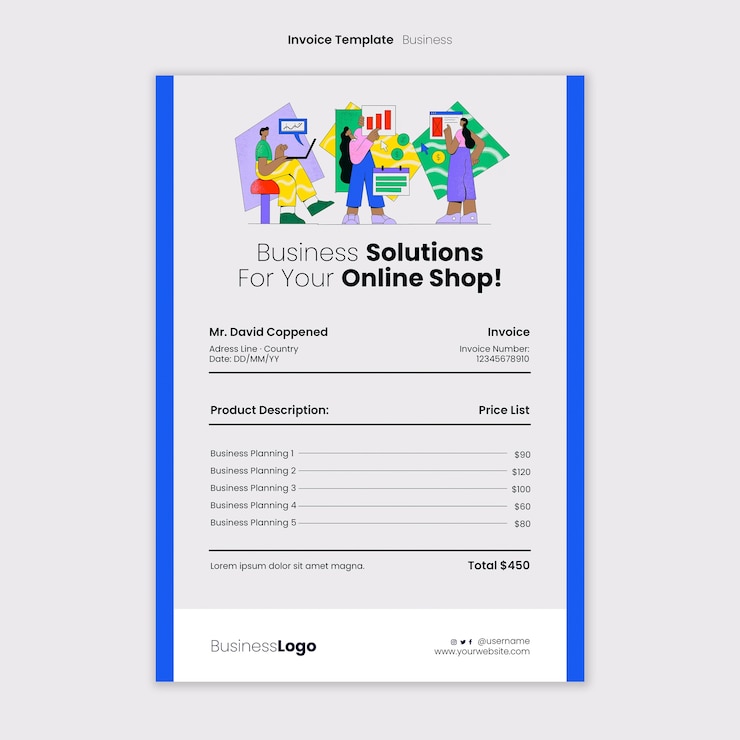 PSD gratuito plantilla de factura comercial de diseño plano