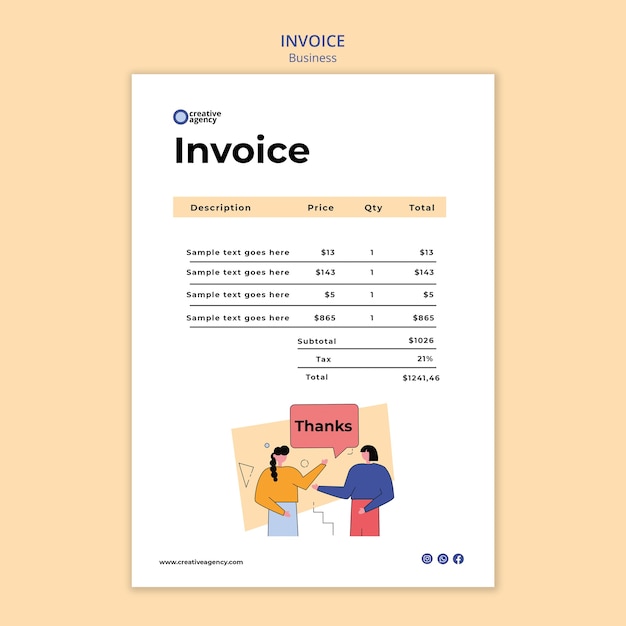 Plantilla de factura comercial de diseño plano