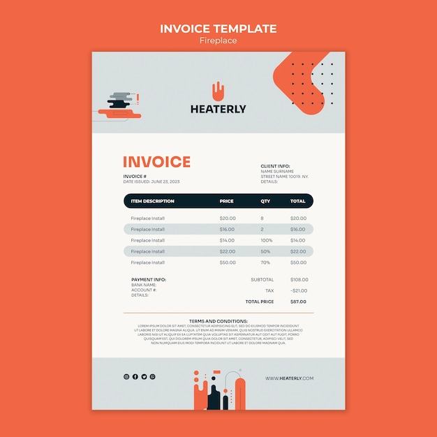 PSD gratuito plantilla de factura de concepto de chimenea