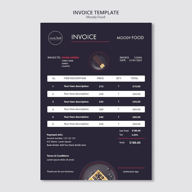 PSD gratuito plantilla de factura creativa de comida cambiante