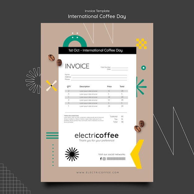 Plantilla de factura del día internacional del café