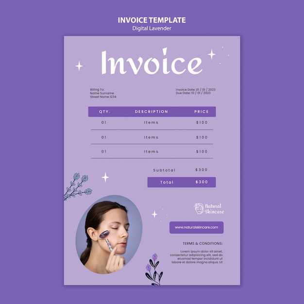 PSD gratuito plantilla de factura digital lavanda