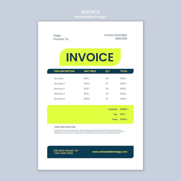 PSD gratuito plantilla de factura de energía renovable