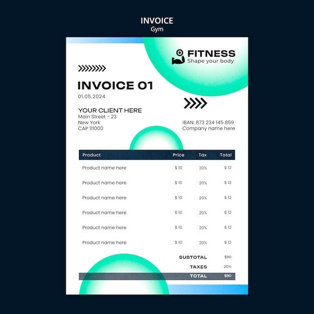PSD gratuito plantilla de factura de entrenamiento de gimnasio con gradiente