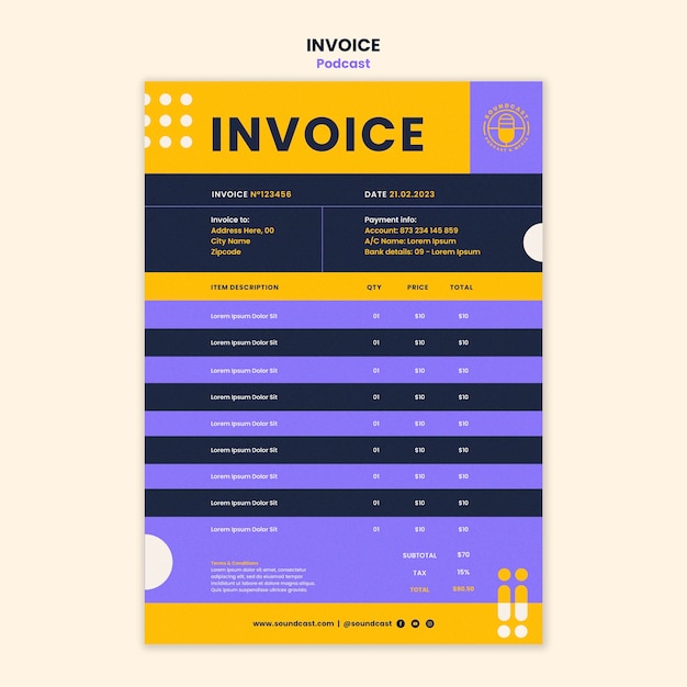 PSD gratuito plantilla de factura de escucha de podcasts