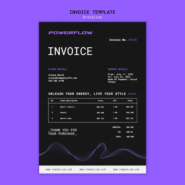 PSD gratuito plantilla de factura en estilo brutalismo