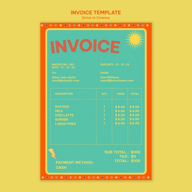 Plantilla de factura para experiencia de autocine