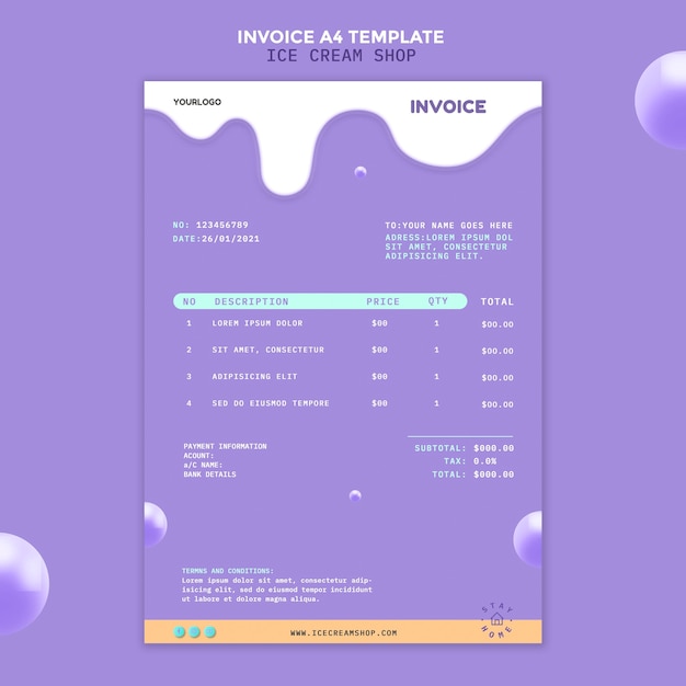 PSD gratuito plantilla de factura de helado sho