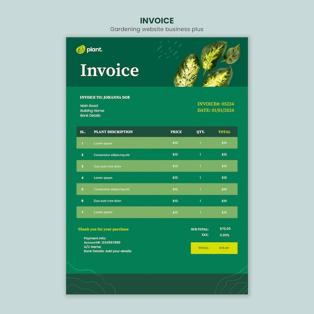 PSD gratuito plantilla de factura de jardinería de diseño plano