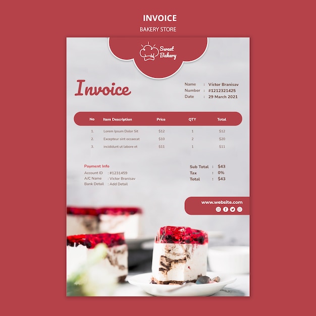 PSD gratuito plantilla de factura de panadería