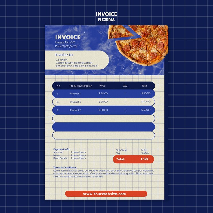 PSD gratuito plantilla de factura de pizzería deliciosa dibujada a mano