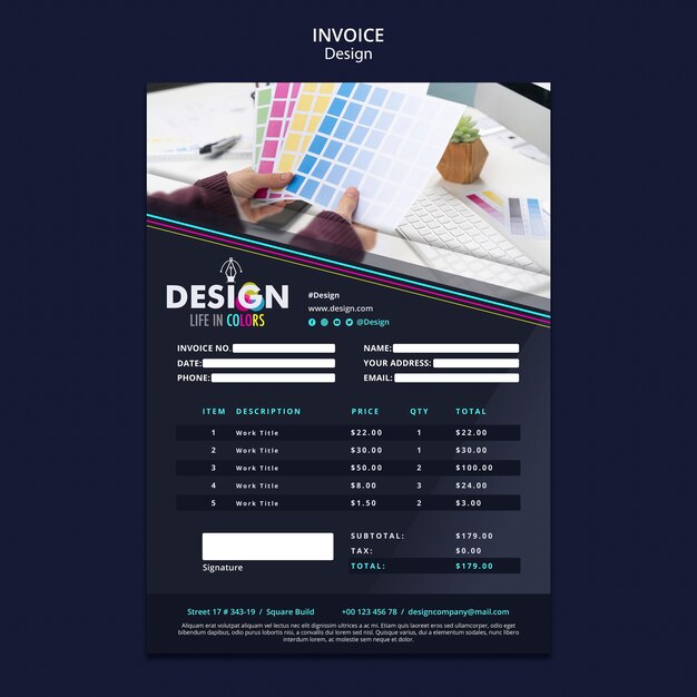 PSD gratuito plantilla de factura de profesión de diseño gráfico