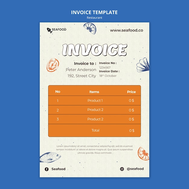 PSD gratuito plantilla de factura de restaurante de comida deliciosa