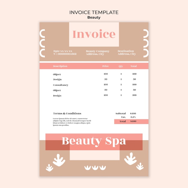 PSD gratuito plantilla de factura de salón de belleza de diseño plano