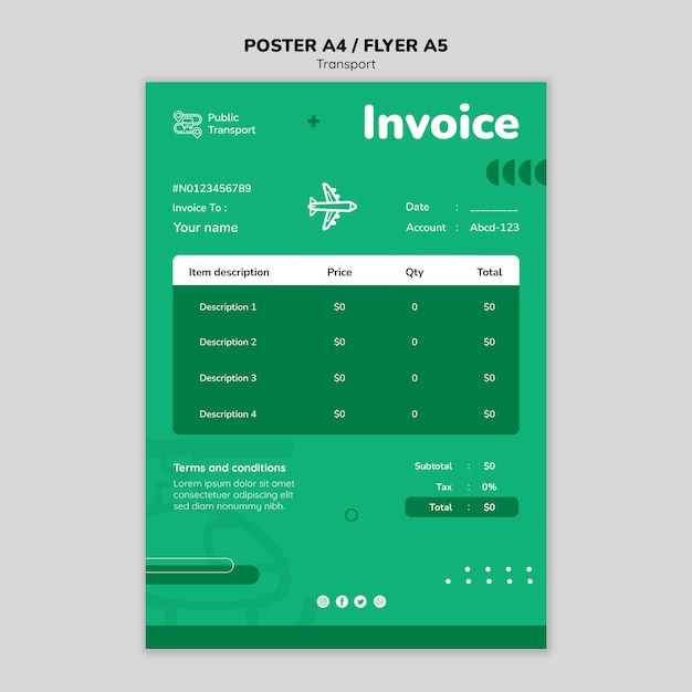 PSD gratuito plantilla de factura de servicio de transporte