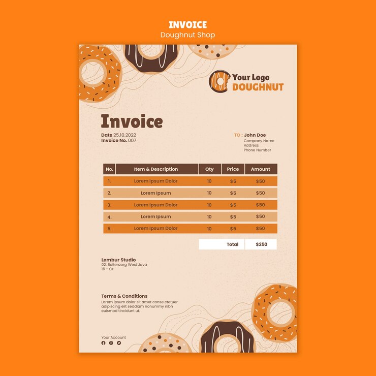 PSD gratuito plantilla de factura de tienda de donas