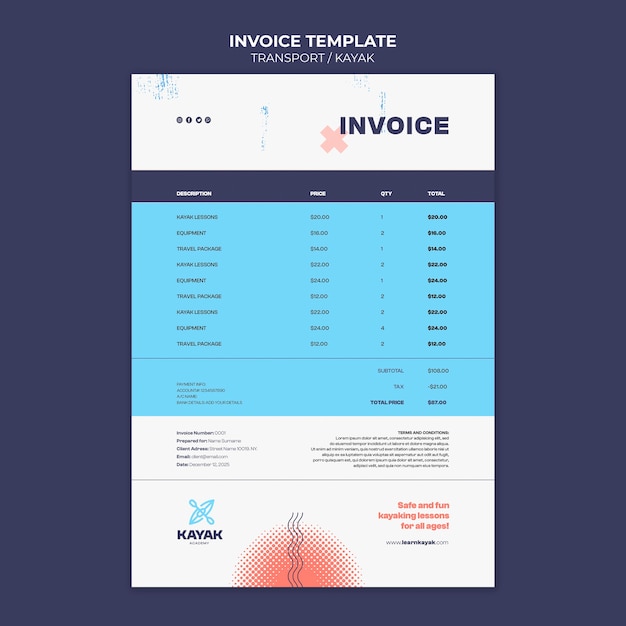 PSD gratuito plantilla de factura de transporte de kayak