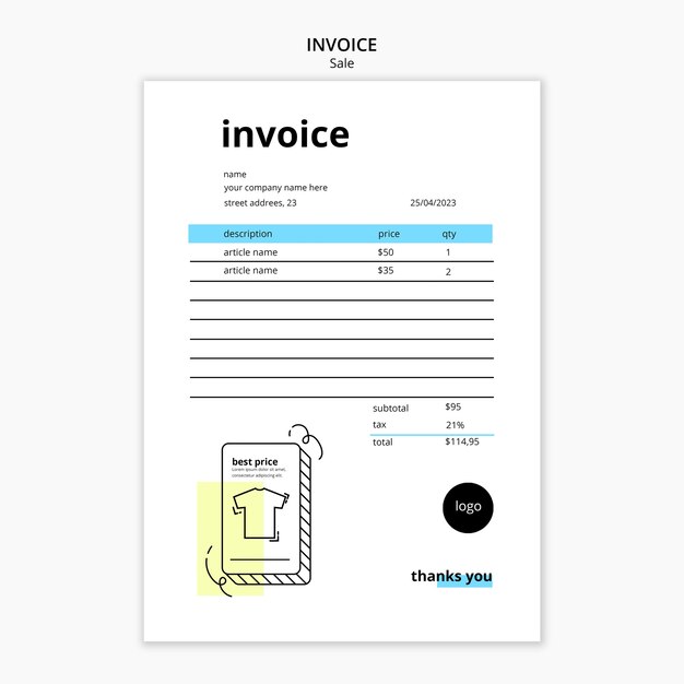 Plantilla de factura de venta con diseño dibujado a mano