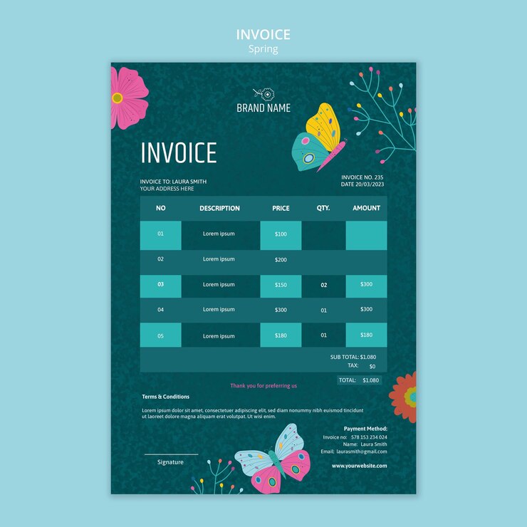 PSD gratuito plantilla de factura de venta de primavera de diseño plano