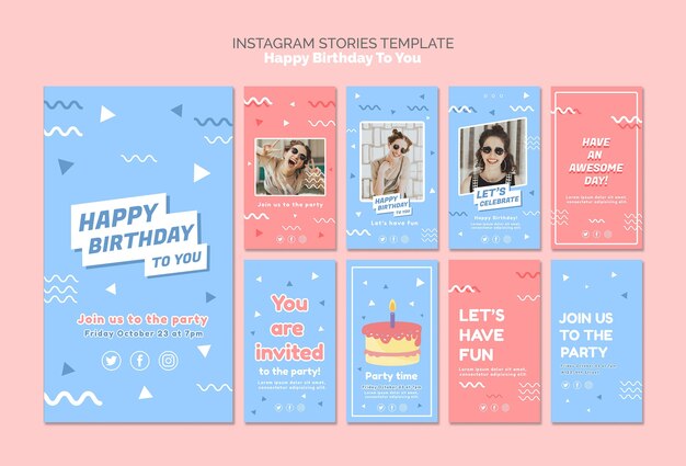 Plantilla de feliz cumpleaños concepto instagram historias