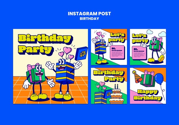 Plantilla de feliz cumpleaños de diseño plano