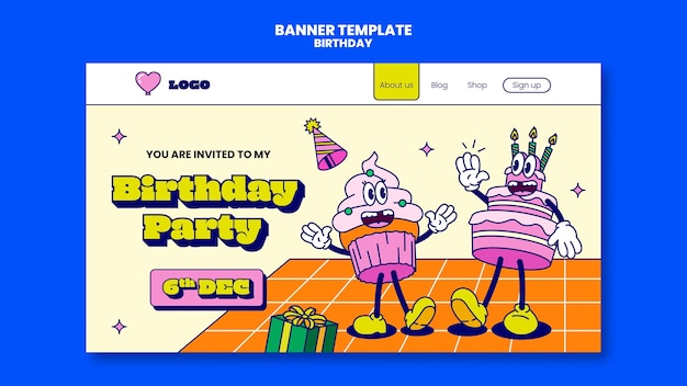 PSD gratuito plantilla de feliz cumpleaños de diseño plano
